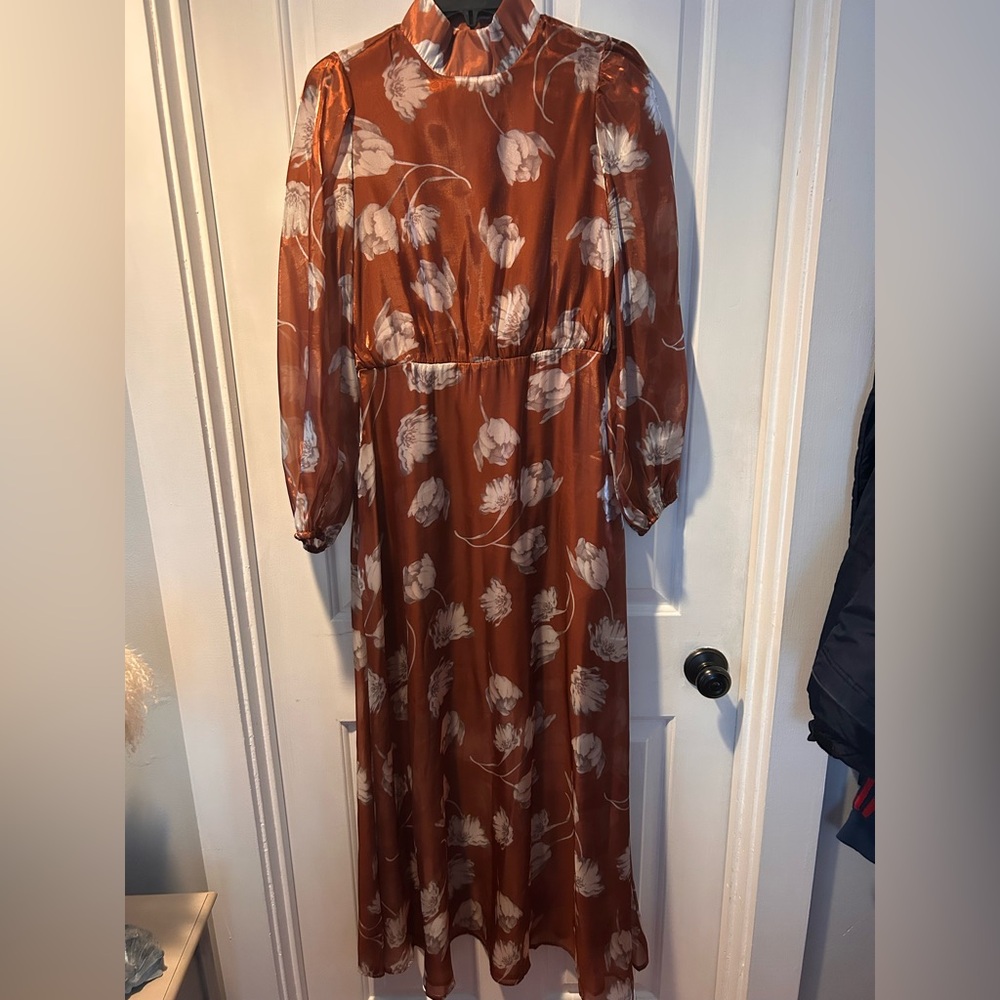 MELLODAY Rust Floral Long Sleeve Dress